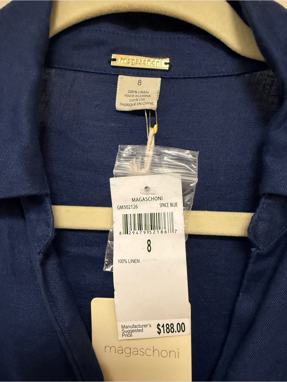 Magaschoni Navy Blue Long-Sleeve Wrap Shirt Dress size 8 medium Linen NEW - Picture 4 of 7